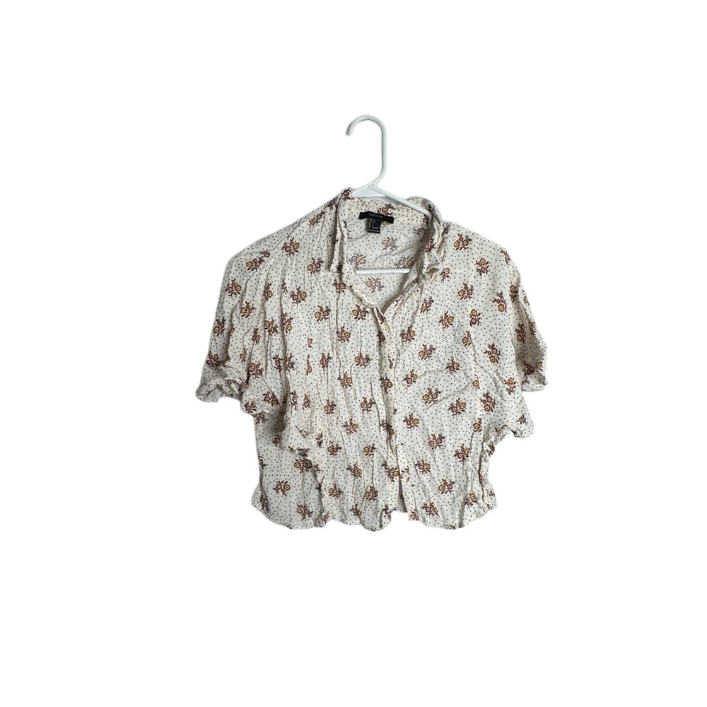 Forever 21 Cream and Brown Floral Button-Down Shirt